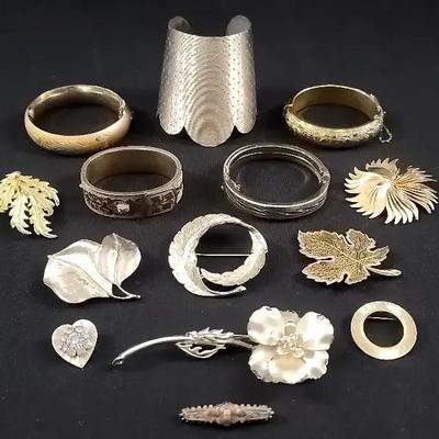 Gold Tone Bangles And Brooches