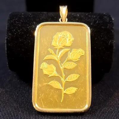 One Troy Ounce 999.9 Fine Gold Rose Pendant 