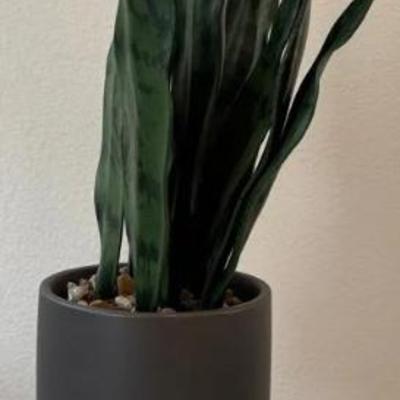 EHE067 - Tall fake potted plant on wooden stand 