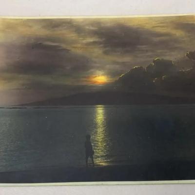 EHE341 - Very RARE Ray Jerome Baker Hand Colored Photograph 2 of 3 Full Moon Beach Scene