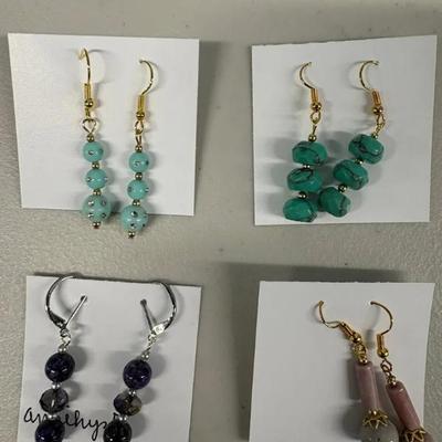 EHE249 Myrna Lee Chang Turquoise, Lucite, Amethyst, Agate Earrings