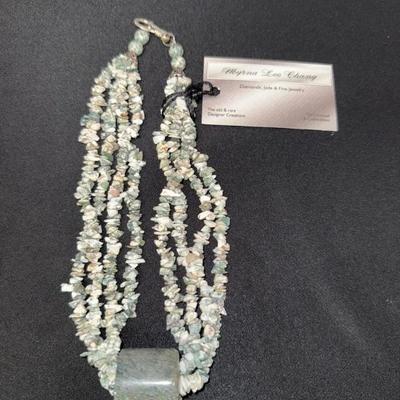 EHE135 Myrna Lee Chang 4-Strand Tree Agate Necklace with Jade