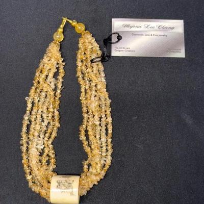 EHE134 Myrna Lee Chang 6-Strand Citrine Topaz Necklace with Bone