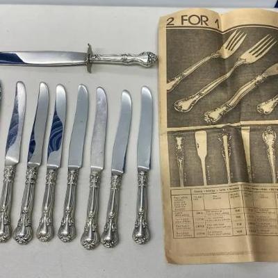 EHE314 - Vintage Sterling Silver Steak, Butter & Carving Knives and Vintage Liberty House Ad Insert