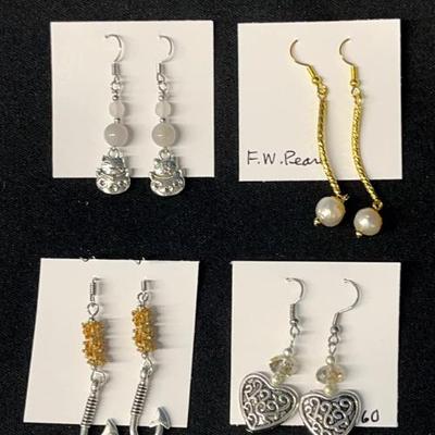 EHE174 - Myrna Lee Chang Fresh Water Pearl, Happy Cat, Hearts, & Makau Hook Earrings