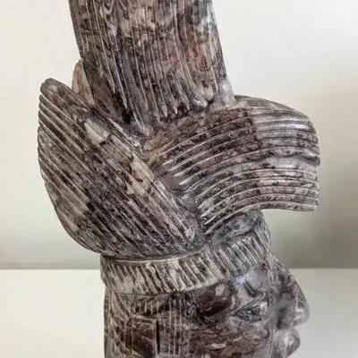 EHE066- Granite Mayan Sculpture With Glass Base