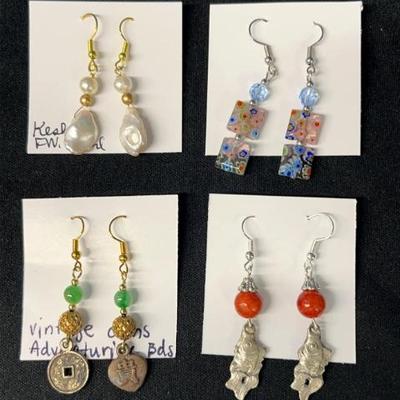 EHE158 - Myrna Lee Chang Adventurine, Keshi Pearl, Fish & Handmade Glass Earrings