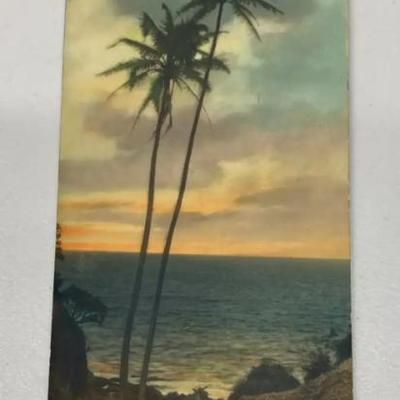 EHE340 - Very RARE Ray Jerome Baker Hand Colored Photograph 3 of 3 Ocean Scene w/Palm Tree