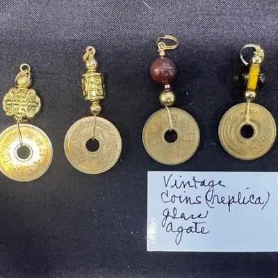 EHE127 - Myrna Lee Chang Vintage Coins (Replica) Glaze Agate Pendants 