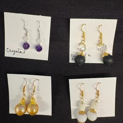 EHE161 Myrna Lee Chang Crystal Onyx, FW Pearl, White onyx, Crystal Earrings 