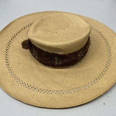 EHE307 - Exquisite Vintage Handmade Woven Hat by Weaver & Kapa Maker Rose K. Anahu w/Lei Hulu