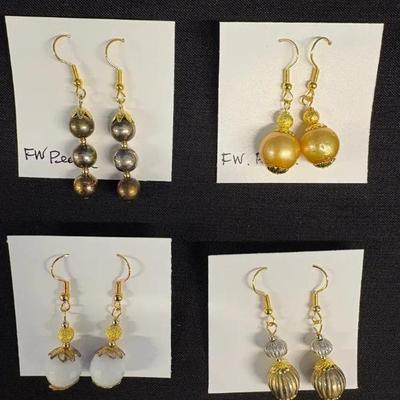 EHE154 Myrna Lee Chang Two FW Pearl, Vintage Bead, White onyx Earrings 