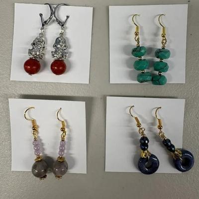 EHE229 Myrna Lee Chang Turquoise Sea Bamboo Coral And Two Agate Earrings