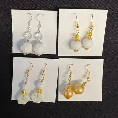 EHE131 Four Pairs of Myrna Lee Chang White Onyx And Freshwater Pearl Earrings 
