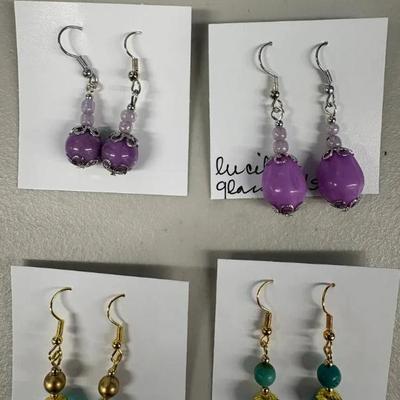 EHE243 Myrna Lee Chang Lucite with beads, Crystal, Lucite, Agate Earrings