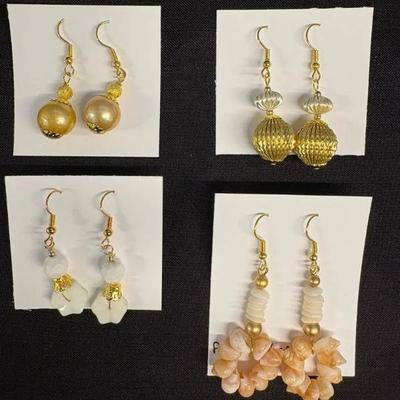 EHE152 Myrna Lee Chang White Onyx, FW Pearl, Vintage Bead, And Puka Shell Earrings 