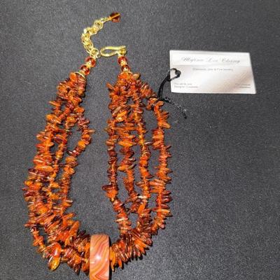 EHE136 Myrna Lee Chang 4-Strand Amber Necklace