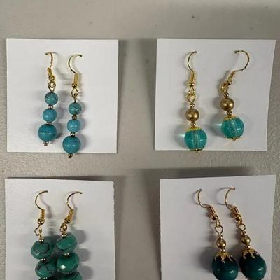 EHE237 Myrna Lee Chang Crystal, Turquoise, Lucite, Wood Earrings
