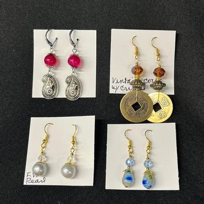 EHE176 - Myrna Lee Chang Fresh Water Pearl, Crystal, Hand Made Glass, & Pink Bead Earrings