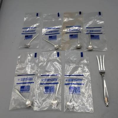 International Sterling Prelude Salt Spoons & Lemon Fork 