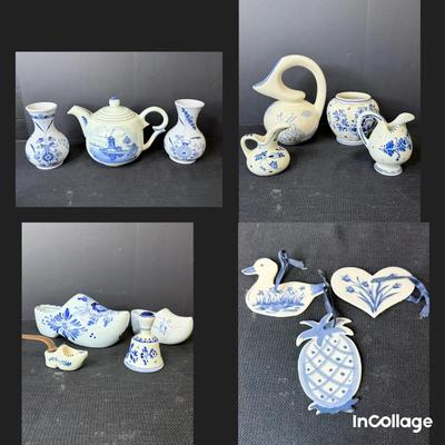 Vintage Delfts Tea Pot, Vase, Dutch Shoes And More 