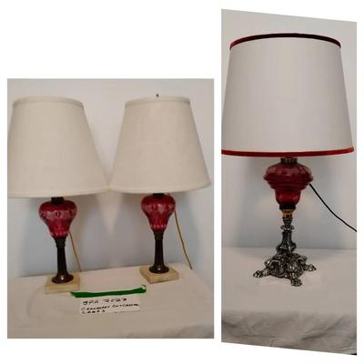 Cut Crystal Cranberry Lamps X3