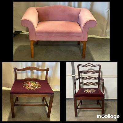 Settee And 2  Crewel Work Chairs