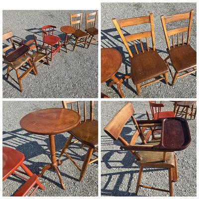 Vintage Chairs; Children's, Antique Plank Seat, Fern Stand 