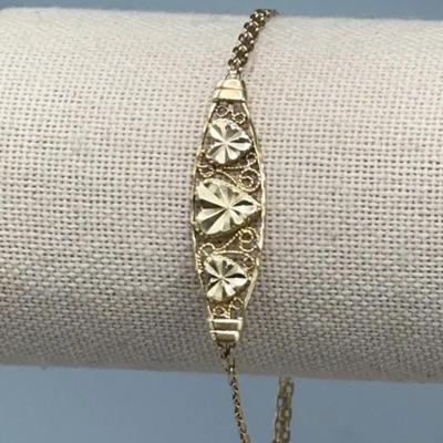 14k Gold Heart Trio Bracelet 