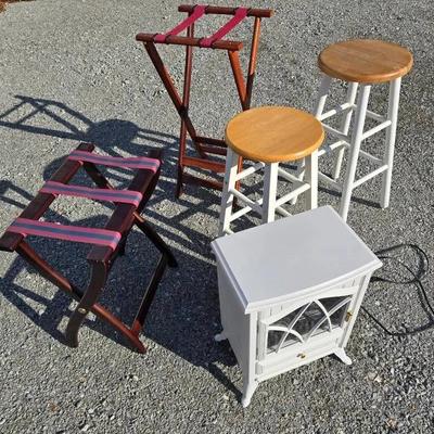 Electric Heater, 2 Stools, 2 Luggage Racks