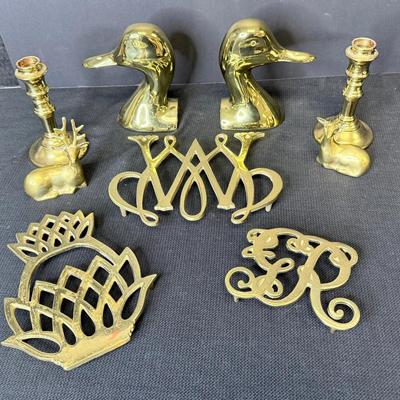 Brass Lot-Duckhead Bookends, Small Deer, Virginia Metal Crafters Pieces 