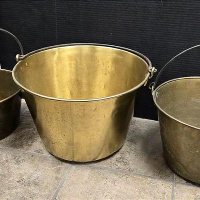 3 Vintage Brass Bucket Pails