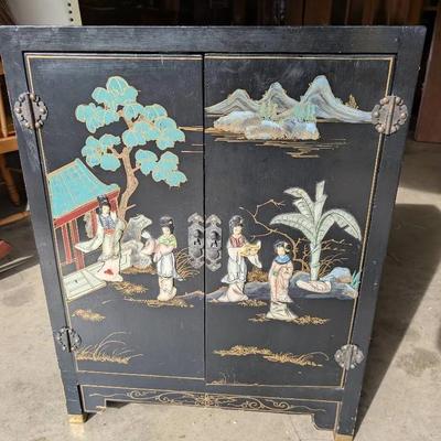 Chinese Painted Black Cabinet 