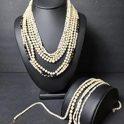 Cultured Pearl Necklaces & Bracelets With 14K Gold Claps & Beads, One With Sterling Clasp