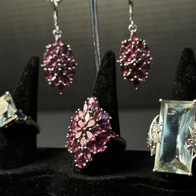 Sterling Silver Tourmaline & Prasiolite Jewelry- Rings & Earrings