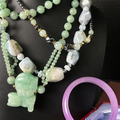 Jadeite, Hematite & Blue Stone Necklaces & Bracelet 