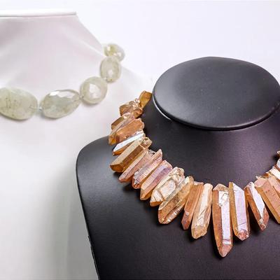 Quartz Crystal & Green Stone Necklaces - 20" & 16"