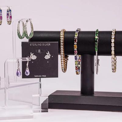 Sterling Silver Cubic Zirconia & Semi-Precious Stone Bracelets & Earrings