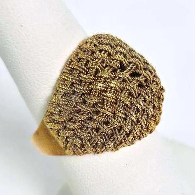 18K Gold Basket Weave Dome Ring - Size 6