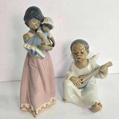 Lladro Black Legacy Collection Figurines: Baby Doll 5608 & Angel 4537