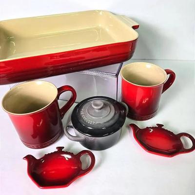 Le Creuset Ceramic Baking Dish 19-01, Mini Cocotte 17-09, Mugs & Tea Bag Rests