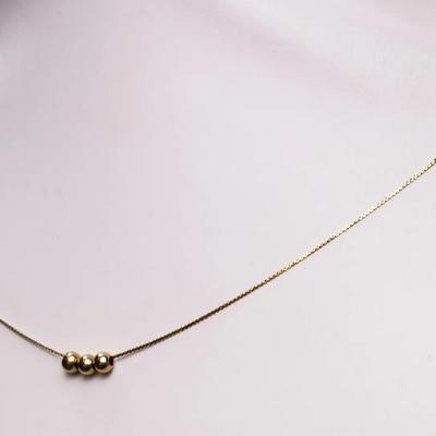 14K Gold 15" Fine Herringbone Necklace With 14K Beads