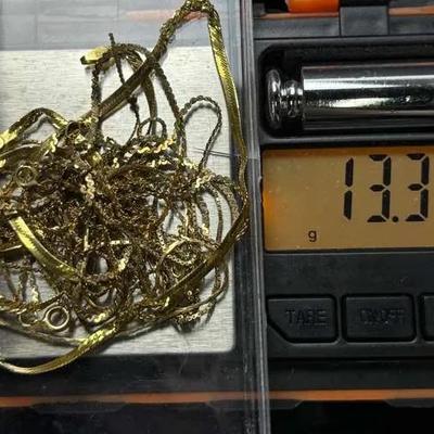 14K Gold Marked Chains, Damaged - Scrap 13.34 Grams