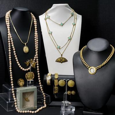 Vintage Ciner Roman Coin Necklace, Damascene & More Costume Jewelry