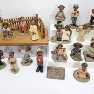Sarah’s Attic Martha Holcombe Figurines - Apple Pickers, Guardian Angel, Wooden Fence Display & More