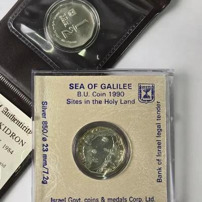 850 Silver 1/2 Sheqel Uncirculated Coins (2): 1984 Valley Of Kidron & 1990 Sea Of Galilee