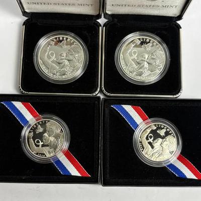 90% Silver Dollar Proof Coins - 2018 Breast Cancer Awareness (2); Plus Proof Halves (2)