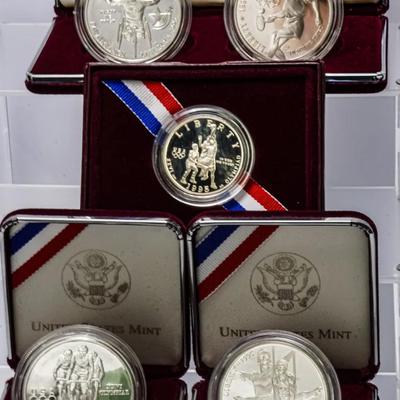 Atlanta Olympic Games Proof Coins: 90% Silver Dollars (4) & Clad Half Dollar (1)