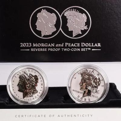 99.9% Silver 2023 Reverse Proof Morgan And Peace Dollar Set