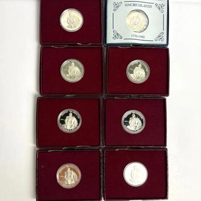 90% Silver Half Dollars: 1982 George Washington Proofs (7) & Uncirculated (1) Coins